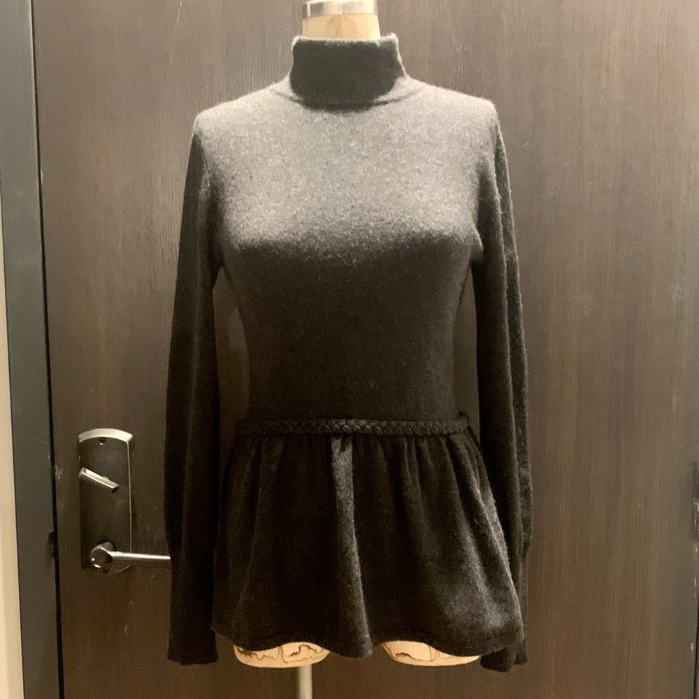 Autumn Cashmere Dark Grey Mock Neck Back Zipper Peplum Sweater Womens Size Small - Picture 2 of 10